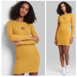 Wild Fable Mustard Yellow Long Sleeve Bodycon Dress with Sun Design Small